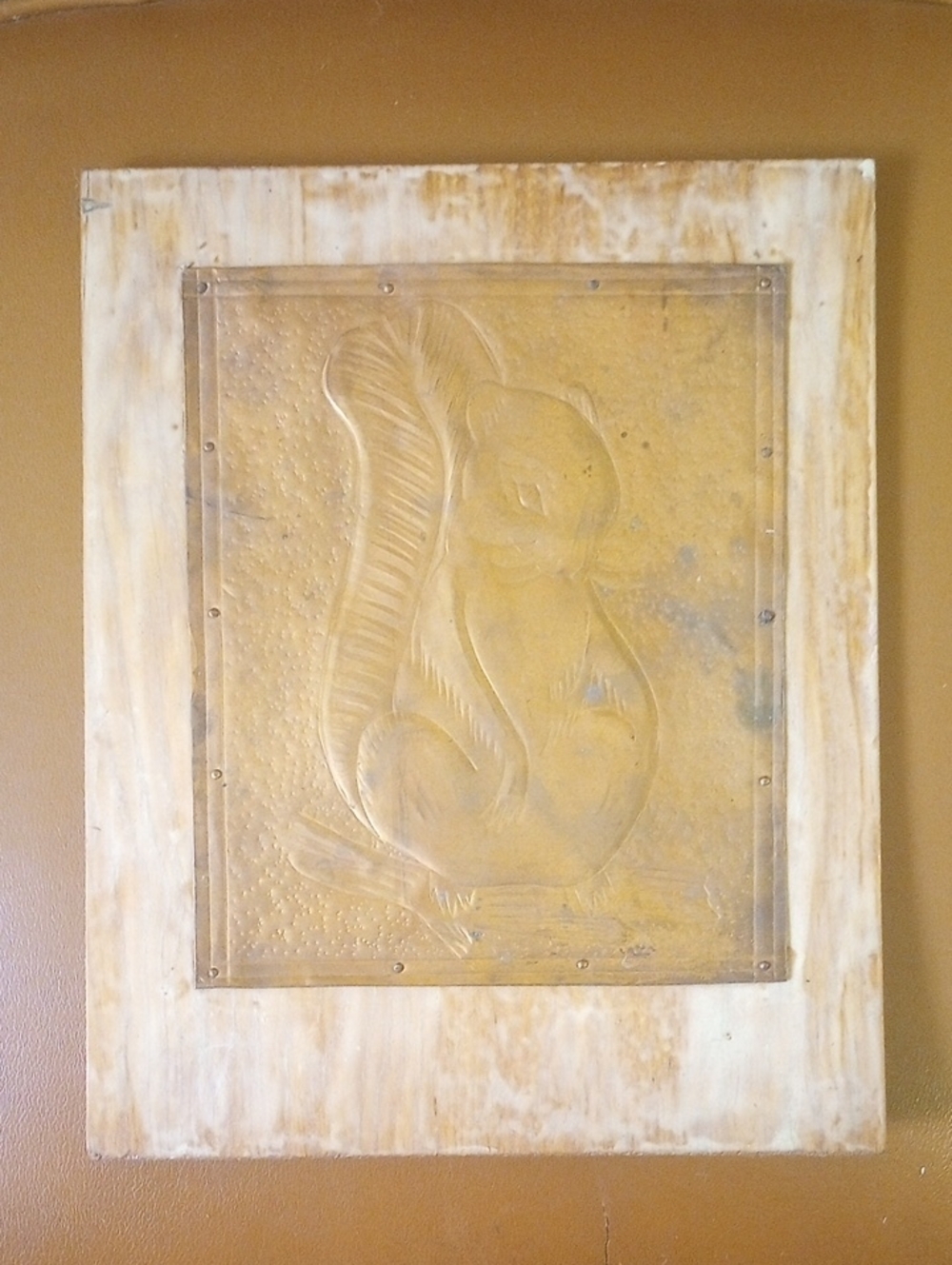 RARE Vintage Etched Copper Squirrel Art on Wood